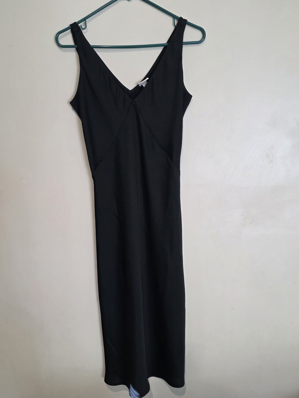 a new day Black V-Neck Midi Slip Dress Classic Staple Slitted Casual Office